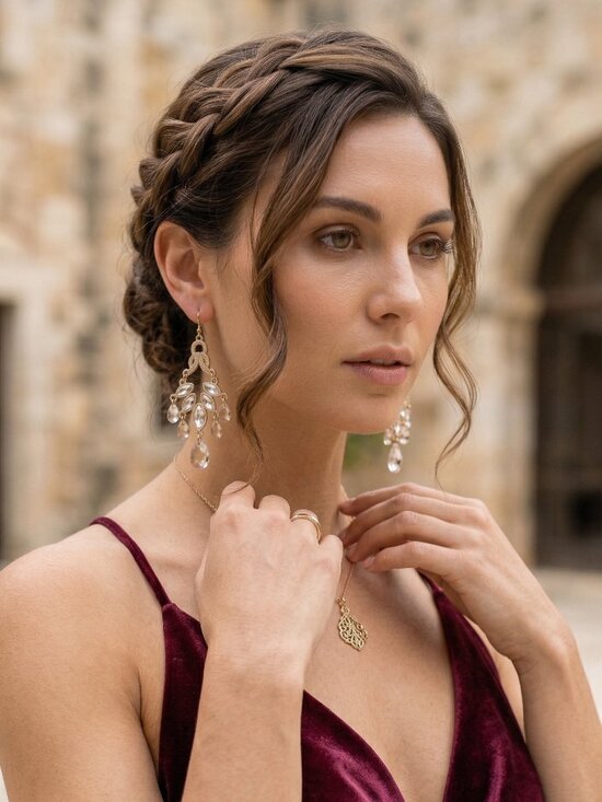 Boho Gold Filigree Chandelier Earrings - Picture 2 of 4